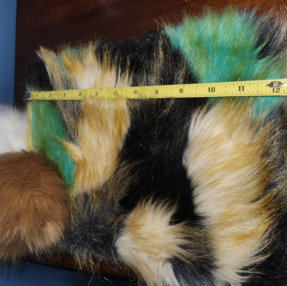 Faux fur clutch bag / cosmetic bag - green/black/yellow - large size - 12x10 - Picture 7 of 7